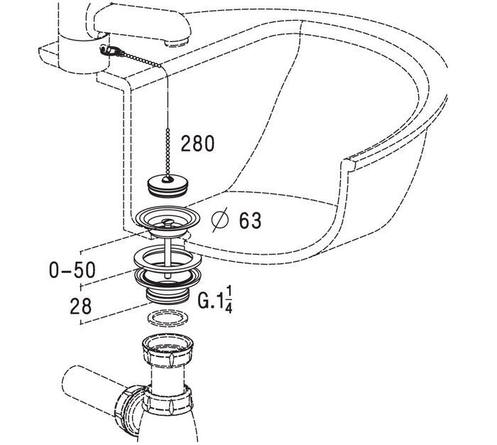 BONDE DE LAVABO À BOUCHON CHAINETTE