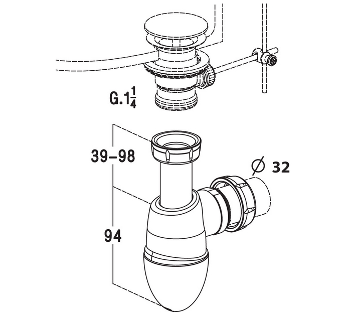 SIPHON DE LAVABO – SORTIE Ø 32
