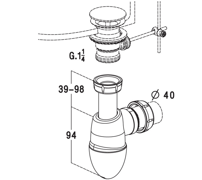 SIPHON DE LAVABO – SORTIE Ø 40