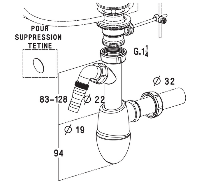 SIPHON DE LAVABO AVEC PRISE MACHINE À LAVER