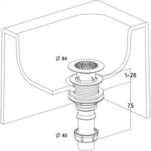 BONDE DE DOUCHE VERTICALE, GRILLE INOX