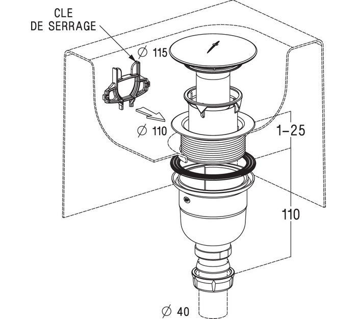 BONDE DE DOUCHE VERTICALE, FINITION CHROMEE
