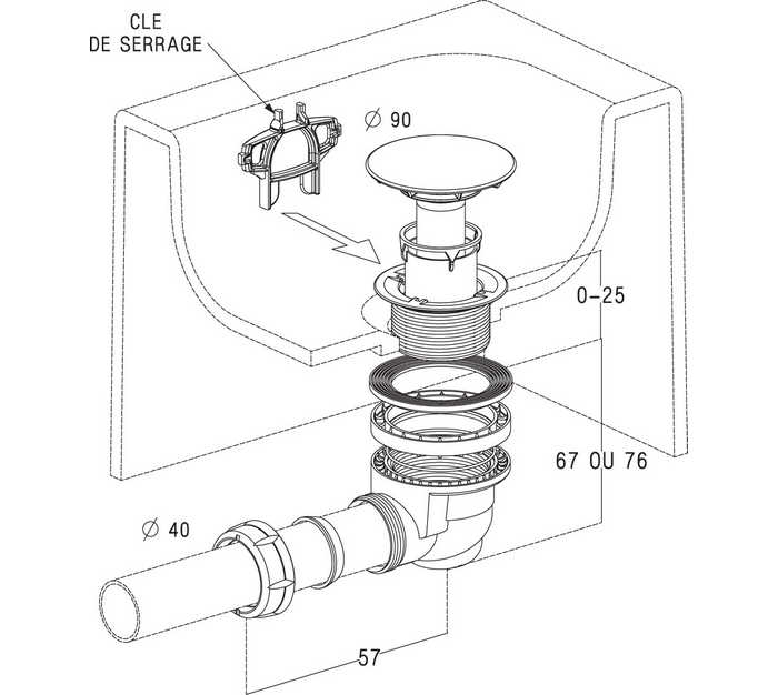 BONDE DE DOUCHE FINITION CHROMÉE