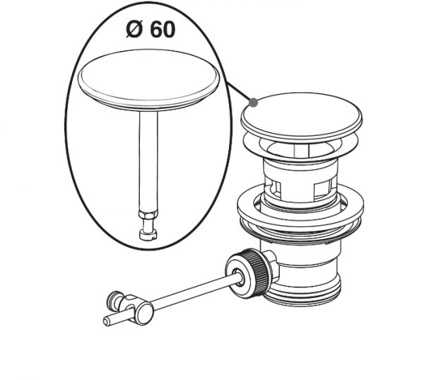 CLAPET RECOUVRANT INOX Ø60 POUR BONDE LAVABO