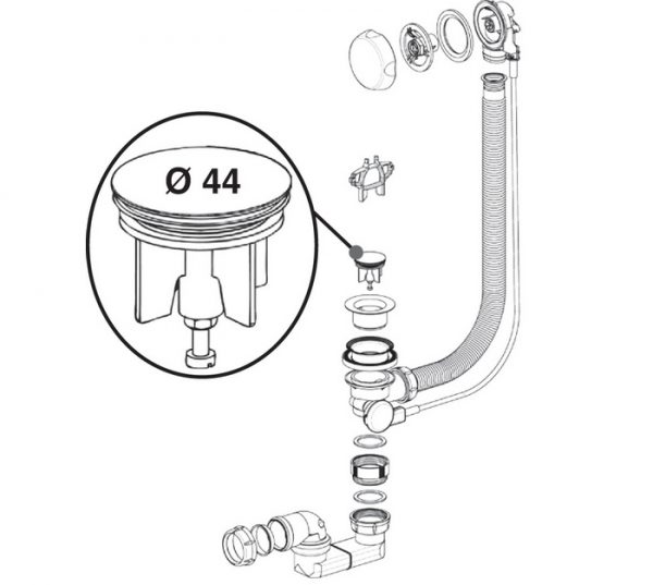 CLAPET LAITON CHROMÉ POUR VIDAGE BAIGNOIRE