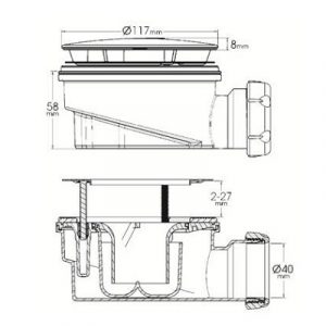 BONDE DE DOUCHE FAIBLE HAUTEUR D90, CAPOT MÉTAL