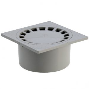 SIPHON DE COUR À EMBOÎTURE INCORPORÉE VERTICALE – GRIS – 200 x 200 – PVC