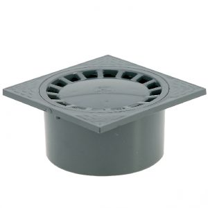 SIPHON DE COUR À EMBOÎTURE INCORPORÉE VERTICALE – NOIR – 150 x 150 – PVC