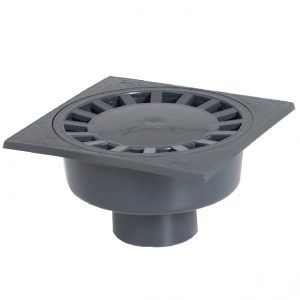 SIPHON DE COUR À EMBOÎTURE EXTÉRIEURE VERTICALE – NOIR – 250 x 250 – PVC