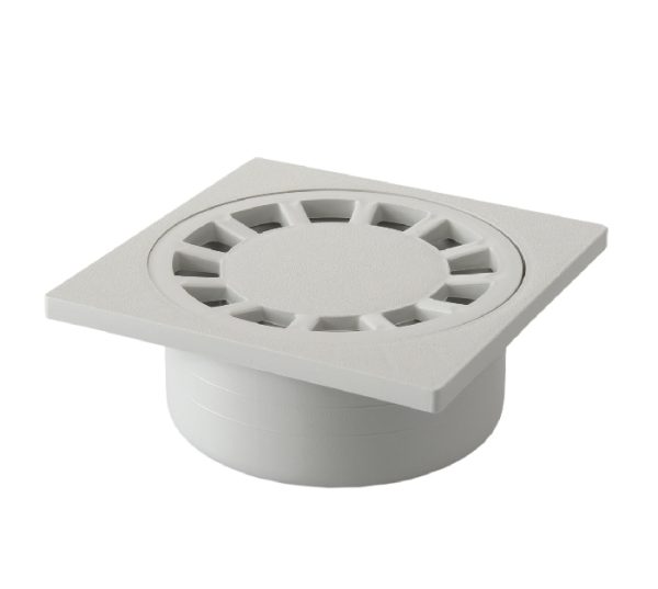 SIPHON DE COUR À EMBOÎTURE INCORPORÉE VERTICALE - GRIS - 150 x 150 - Polypropylène