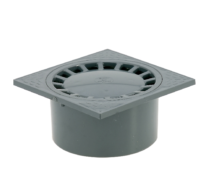 SIPHON DE COUR À EMBOÎTURE INCORPORÉE VERTICALE – NOIR – 150 x 150 – PVC