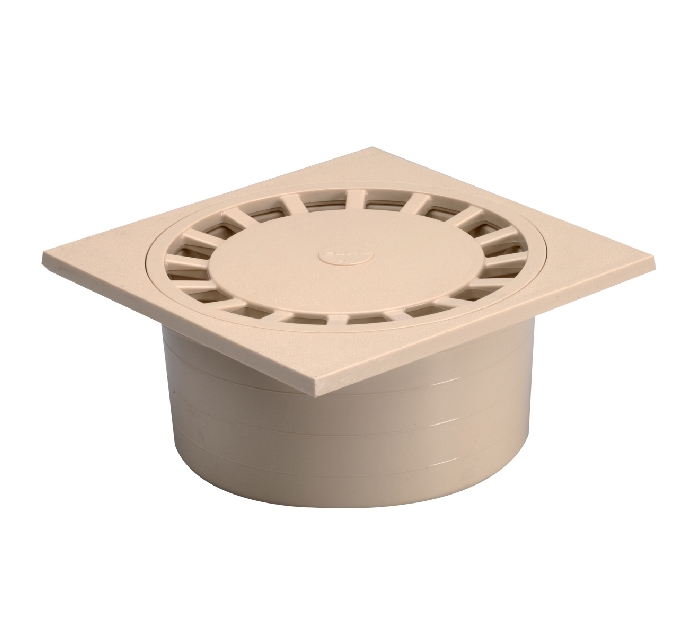 SIPHON DE COUR À EMBOÎTURE INCORPORÉE VERTICALE – SABLE – 150 x 150 – PVC