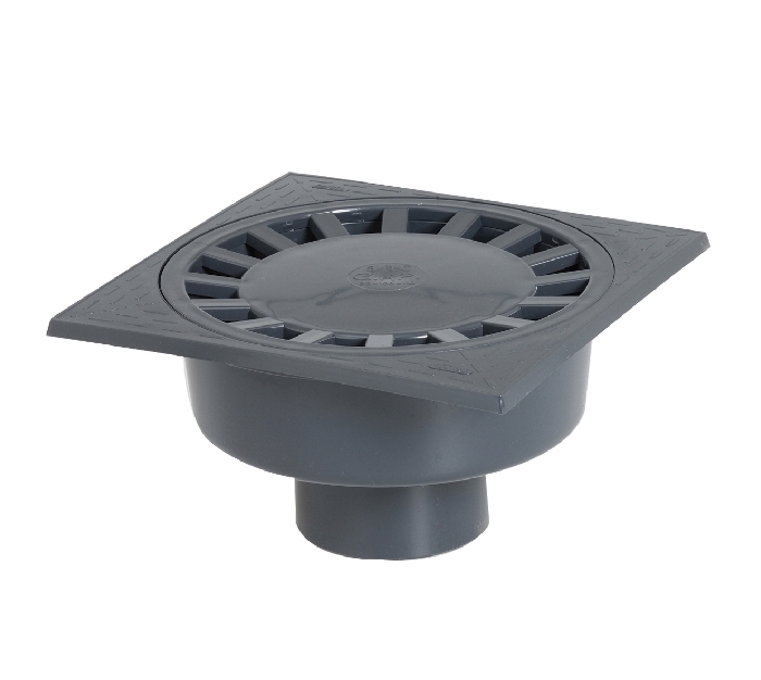 SIPHON DE COUR À EMBOÎTURE EXTÉRIEURE VERTICALE -NOIR – 300 x 300 – PVC