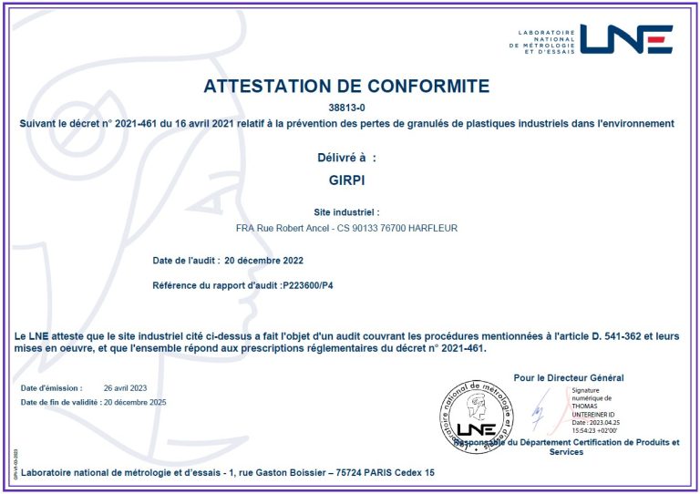 Lire la suite à propos de l’article Certificat LNE – Attestation de conformité 38813-0