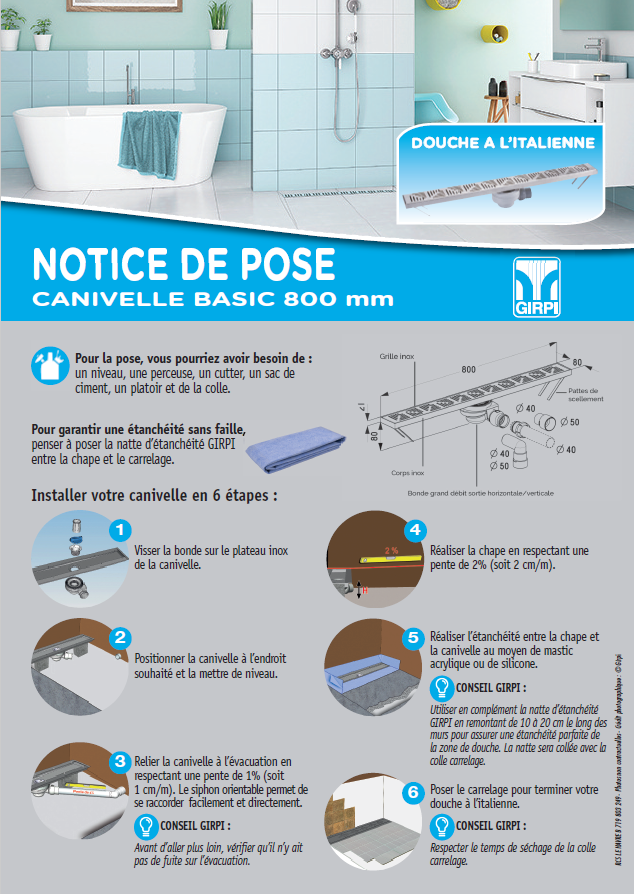 Lire la suite à propos de l’article Notice de pose –  canivelle basic 800 mm