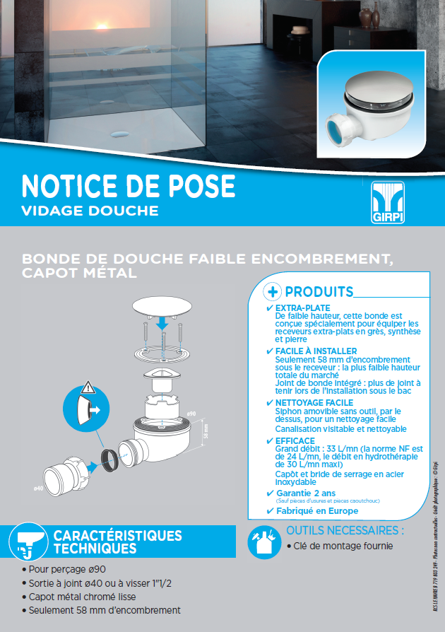 Lire la suite à propos de l’article Notice de pose bonde de douche gain place