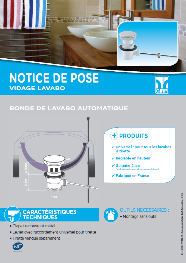 Lire la suite à propos de l’article Notice de pose bonde de lavabo automatique