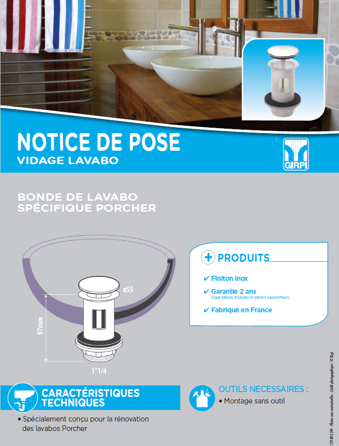 Lire la suite à propos de l’article Notice de pose bonde pour lavabo Porcher